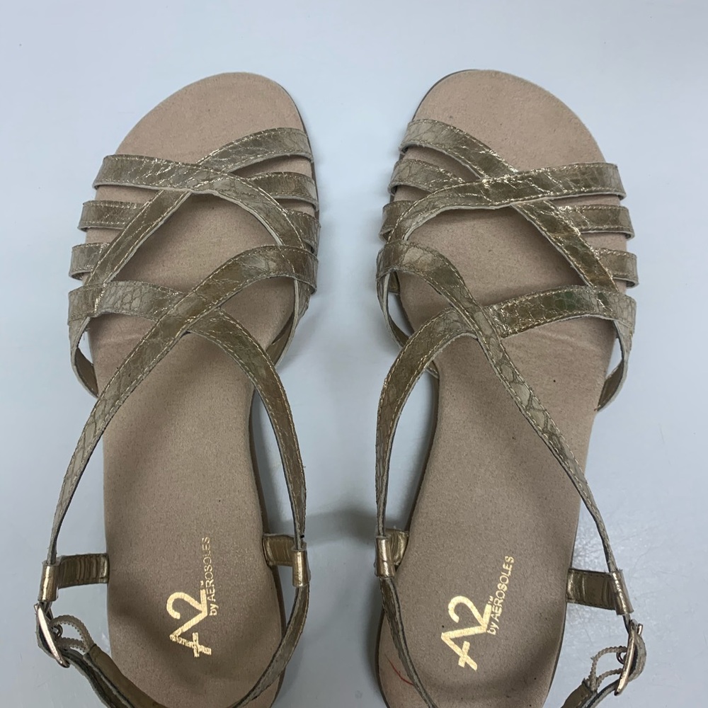 A2 BY AEROSOLES EXCHLAIM METALLIC FLAT SANDALS